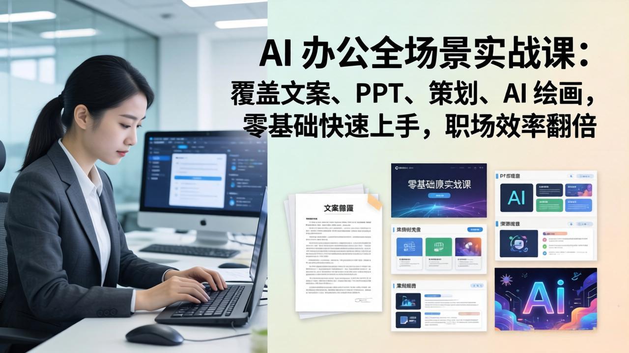 AI 办公全场景实战课：覆盖文案、PPT、策划、AI 绘画，零基础快速上手，职场效率翻倍-黑马项目网