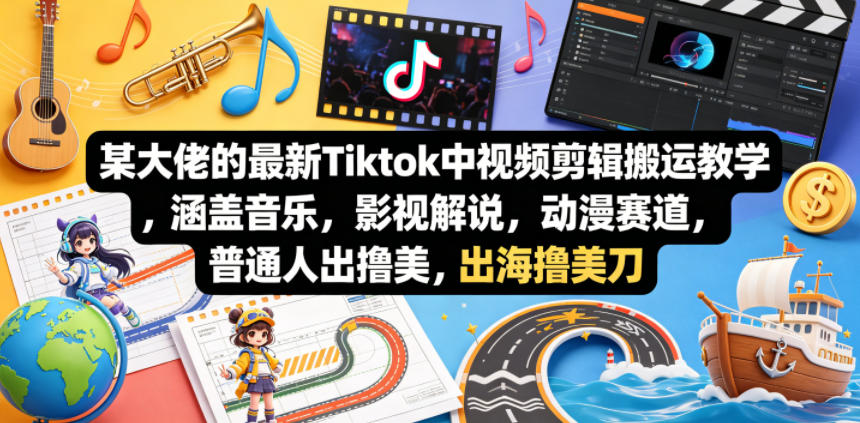 某大佬的最新Tiktok中视频剪辑搬运教学，涵盖音乐，影视解说，动漫赛道，普通人出海撸美刀-黑马项目网