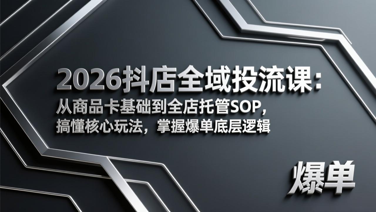 2026抖店全域投流课：从商品卡基础到全店托管SOP，搞懂核心玩法，掌握爆单底层逻辑-黑马项目网