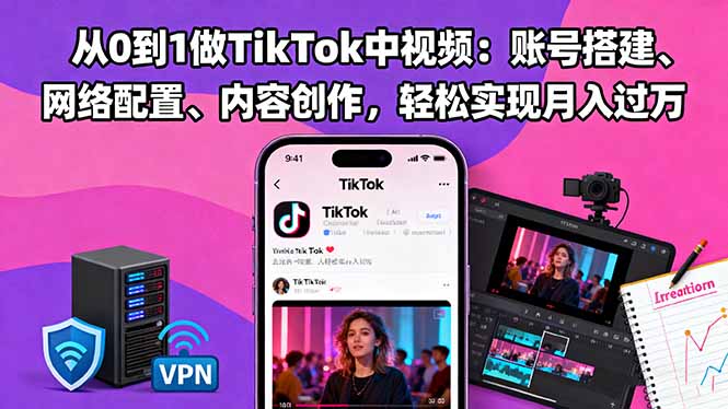从0到1做TikTok中视频：账号搭建、网络配置、内容创作，轻松实现月入过万-黑马项目网