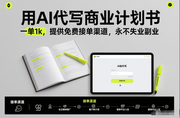 用AI代写商业计划书，一单1k，提供免费接单渠道，永不失业副业-黑马项目网