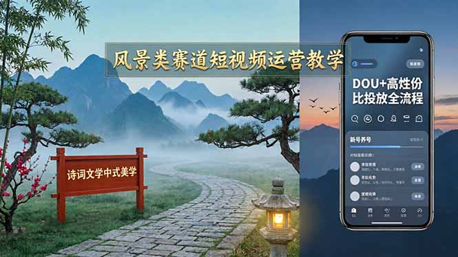 风景类赛道短视频运营教学：诗词文学中式美学，新号养号对标账号定位，DOU+高性价比投放全流程-黑马项目网