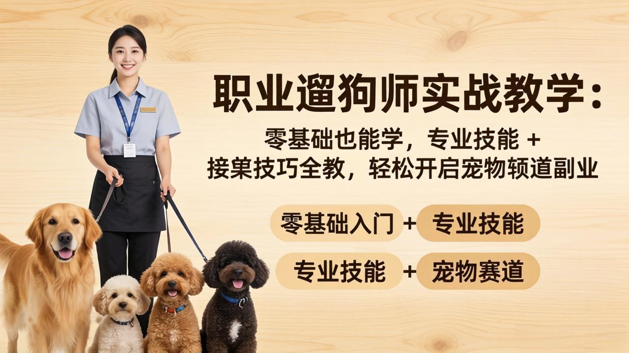 职业遛狗师实战教学：零基础也能学，专业技能 + 接单技巧全教，轻松开启宠物赛道副业-黑马项目网