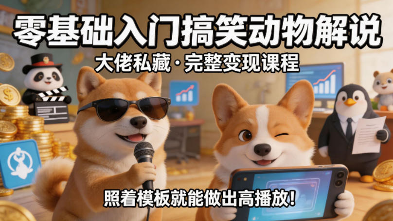 零基础入门搞笑动物解说，大佬私藏完整变现课程，照着模板就能做出高播放-黑马项目网