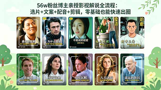 56万粉丝博主亲授影视解说全流程：选片+文案+配音+剪辑，零基础也能快速出圈-黑马项目网