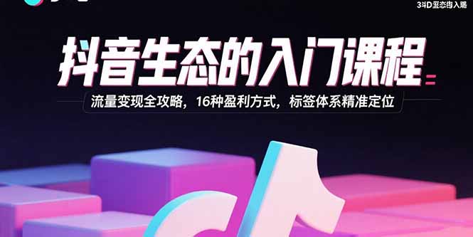 抖音生态的入门课程：流量变现全攻略，16种盈利方式，标签体系精准定位-黑马项目网
