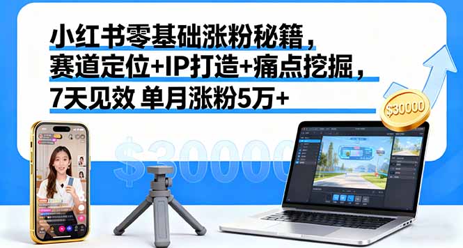小红书零基础涨粉秘籍，赛道定位+IP打造+痛点挖掘，7天见效 单月涨粉5万+-黑马项目网