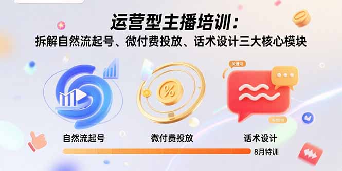 运营型主播培训：拆解自然流起号、微付费投放、话术设计三大核心模块-8月-黑马项目网
