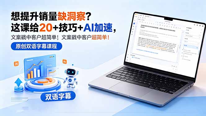 想提升销量缺洞察？这课给 20 + 技巧 + AI 加速，文案戳中客户超简单！【原创双语字幕】-黑马项目网