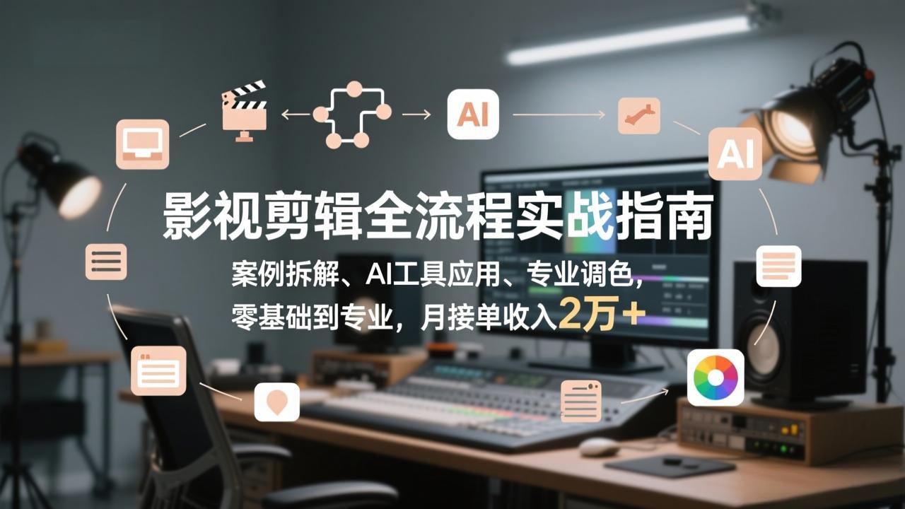 影视剪辑全流程实战指南，案例拆解、AI工具应用、专业调色，零基础到专业，月接单收入2万+-黑马项目网