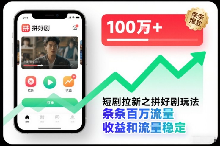 短剧拉新之拼好剧玩法，条条百万流量，收益和流量稳定-黑马项目网