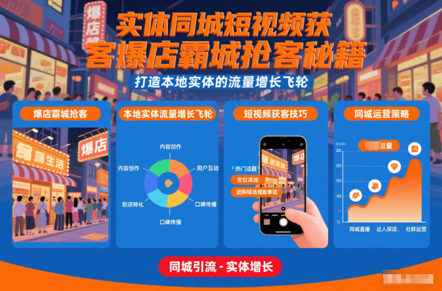 实体同城短视频获客爆店霸城抢客秘籍，打造本地实体的流量增长飞轮-黑马项目网