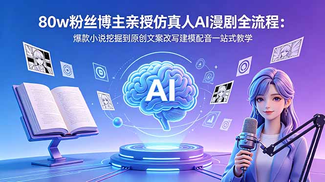 80w粉丝博主亲授仿真人AI漫剧全流程：爆款小说挖掘到原创文案改写建模配音一站式教学-黑马项目网