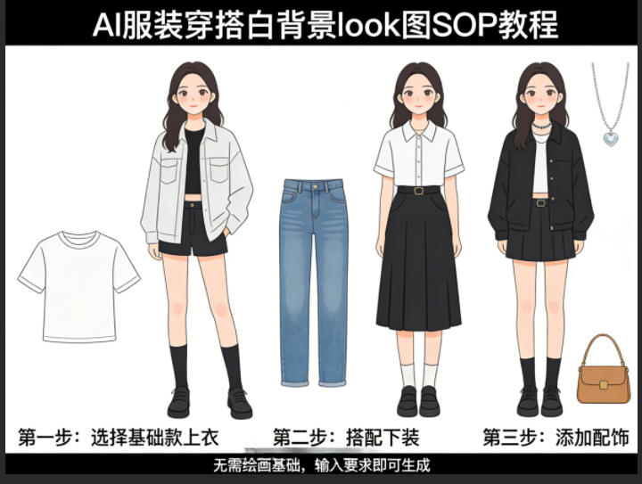 AI服装穿搭白背景look图SOP教程，不用会画画，提几句具体要求，AI就能还你一个奇迹-黑马项目网
