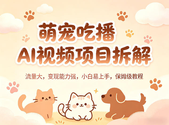 萌宠吃播AI视频项目拆解，流量大，变现能力强，小白易上手，保姆级教程-黑马项目网