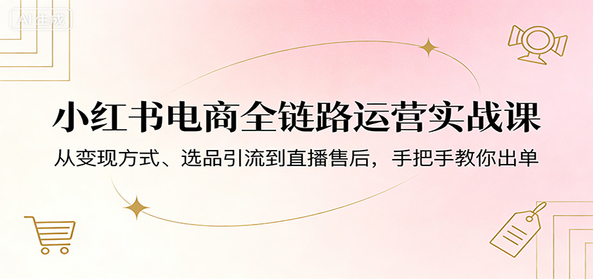 小红书电商全链路运营实战课：从变现方式、选品引流到直播售后，手把手教你出单-黑马项目网