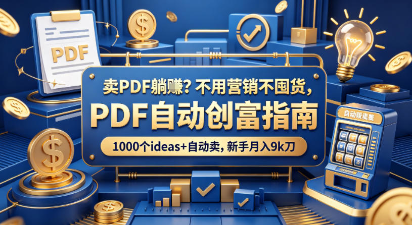 卖PDF躺賺？不用营销不囤货，PDF自动创富指南，1000个ideas+自动卖，新手月入9k刀【原创双语字幕】-黑马项目网
