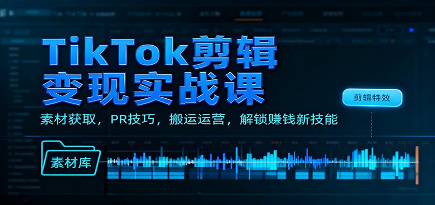 TikTok剪辑变现实战课：素材获取，PR技巧，搬运运营，解锁赚钱新技能-黑马项目网