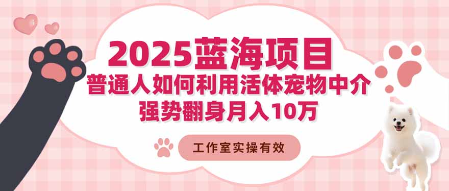 2025蓝海项目：普通人如何利用活体宠物中介，强势翻身月入10万-黑马项目网