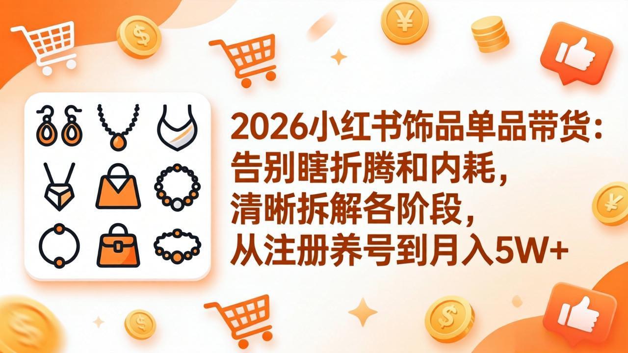 2026小红书饰品单品带货：告别瞎折腾和内耗，清晰拆解各阶段，从注册养号到月入5W+-黑马项目网