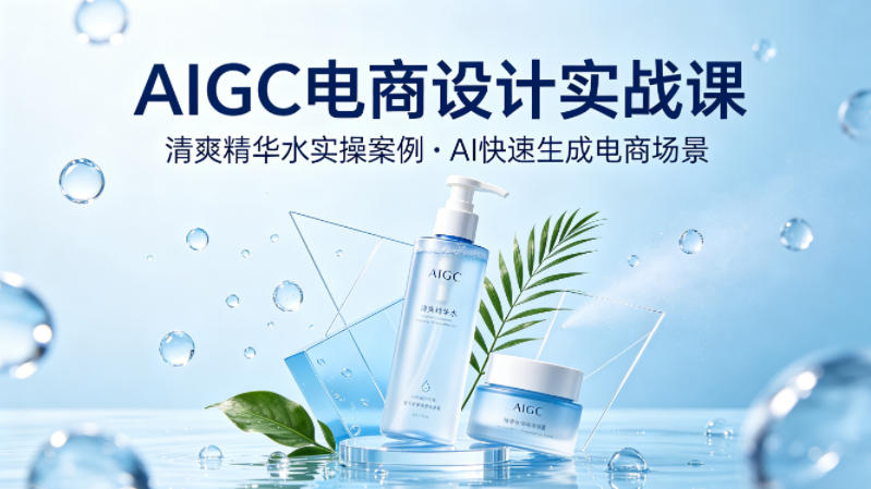 AIGC电商设计实战课，以清爽精华水为实操案例，教你用AI快速生成电商场景-黑马项目网