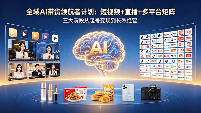 全域AI带货领航者计划：短视频+直播+多平台矩阵，三大阶段从起号变现到长效经营-黑马项目网