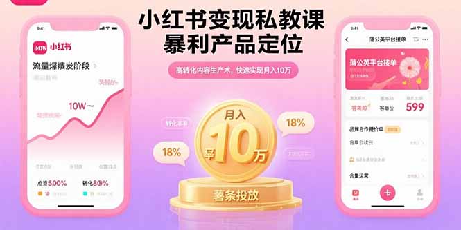 小红书变现私教课，暴利产品定位，高转化内容生产术，快速实现月入10万-黑马项目网