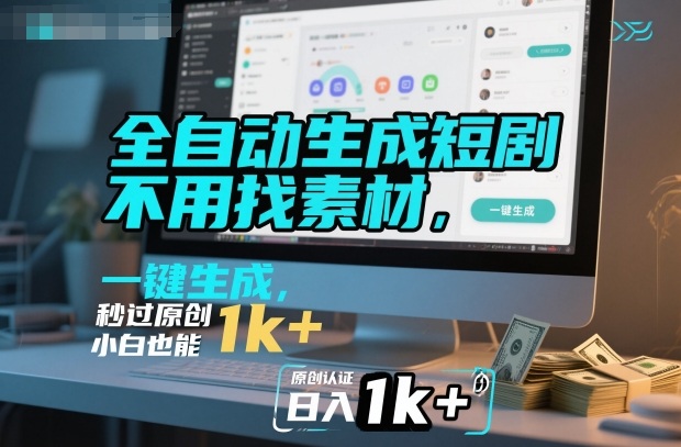 全自动生成短剧，不用找素材，不用剪辑，一键生成，秒过原创，小白也能轻松日入1k+【揭秘】-黑马项目网