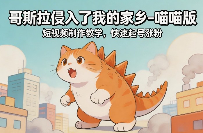 哥斯拉侵入了我的家乡–喵喵版短视频制作教学，快速起号涨粉-黑马项目网