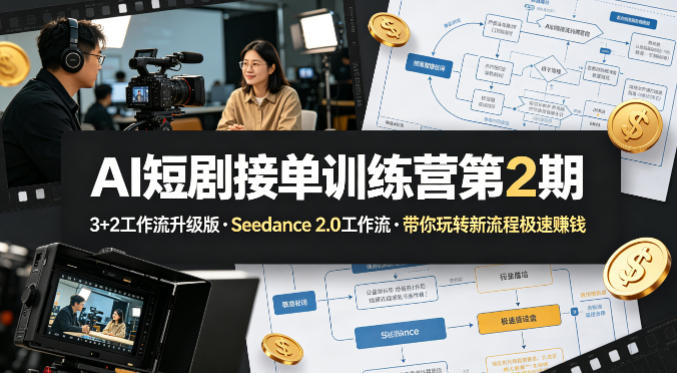AI短剧接单训练营第2期，3+2工作流升级版，Seedance 2.0工作流，带你玩转新流程极速賺钱-黑马项目网