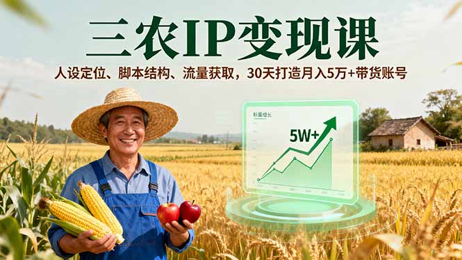三农IP变现课，人设定位、脚本结构、流量获取，30天打造月入5万+带货账号-黑马项目网
