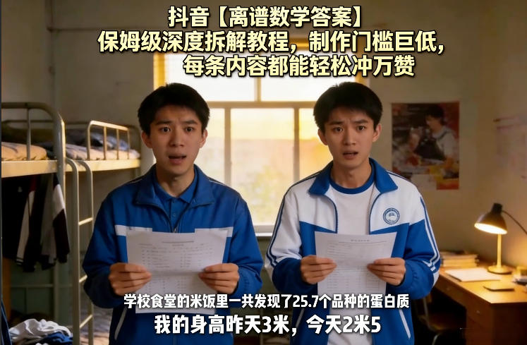 抖音【离谱数学答案】保姆级深度拆解教程，制作门槛巨低，每条内容都能轻松冲万赞，附详细步骤-黑马项目网