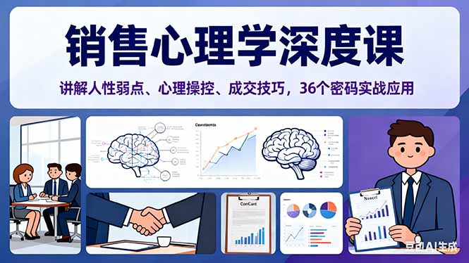 销售心理学深度课，讲解人性弱点、心理操控、成交技巧，36个密码实战应用-黑马项目网