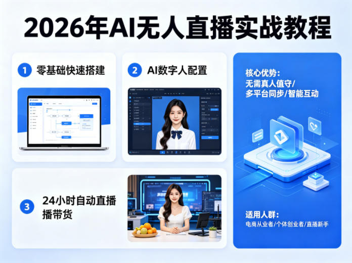 2026年AI无人直播实战教程，零基础也能快速搭建AI数字人无人直播间，实现24小时自动直播带货-黑马项目网