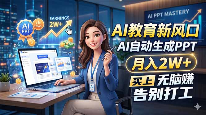 AI教育新风口，AI自动生成PPT，月入2W+，无脑赚，告别打工-黑马项目网