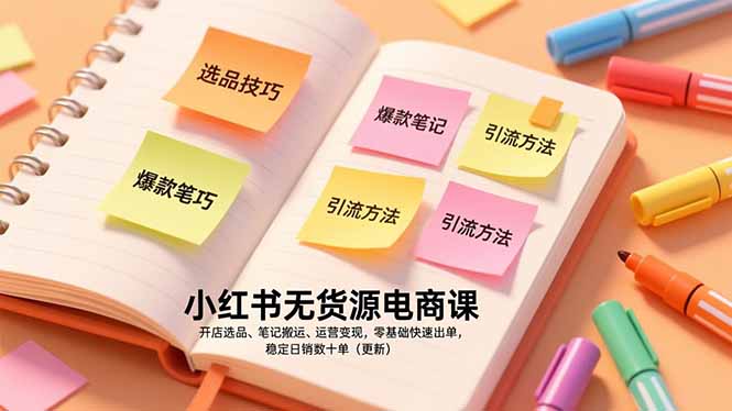 小红书无货源电商课，开店选品、笔记搬运、运营变现，零基础快速出单，稳定日销数十单(更新-黑马项目网