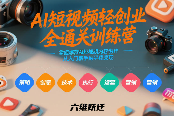 AI短视频轻创业全通关训练营，掌握爆款AI短视频内容创作，从入门新手到平稳变现的六维跃迁-黑马项目网