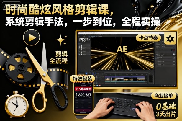 时尚酷炫风格剪辑课，系统剪辑手法，一步到位，全程实操-黑马项目网