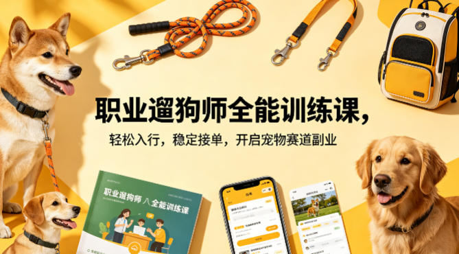 职业遛狗师全能训练课，轻松入行，稳定接单，开启宠物赛道副业-黑马项目网