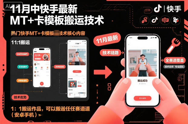 11月中快手最新MT+卡模板搬运技术，1：1搬运作品，可以搬运任何赛道(安卓手机)-黑马项目网