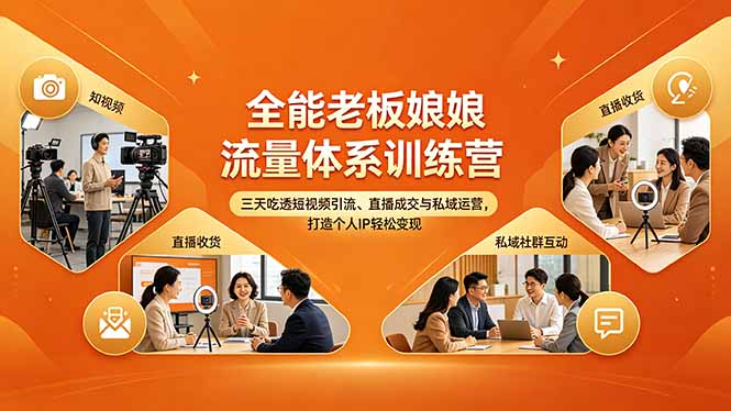 全能老板娘流量体系训练营，三天吃透短视频引流、直播成交与私域运营，打造个人IP轻松变现-黑马项目网