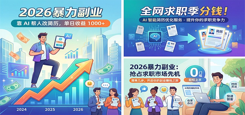 2026暴力副业：靠AI帮人改简历，单日收益1000+，全网求职季分钱-黑马项目网