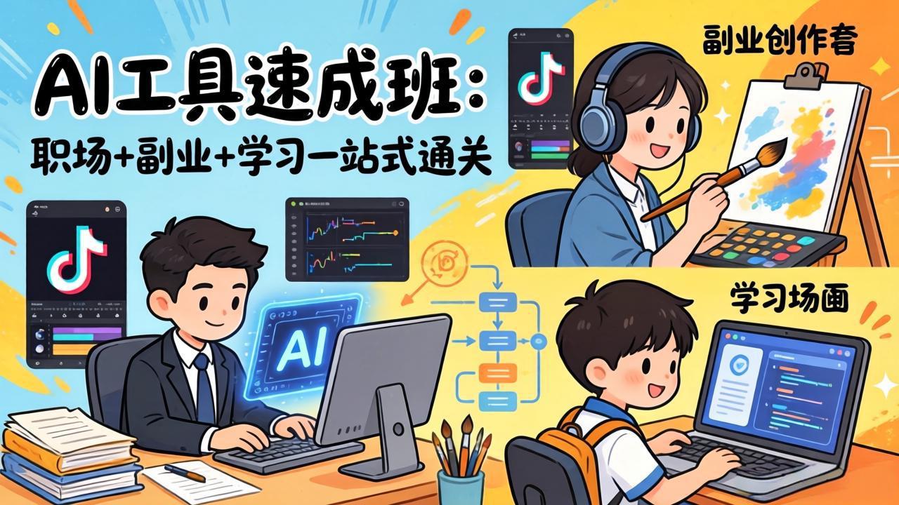 AI工具速成班:职场+副业+学习一站式通关,20+爆款类型+剪映技巧+抖音算法,0基础快速上手-黑马项目网