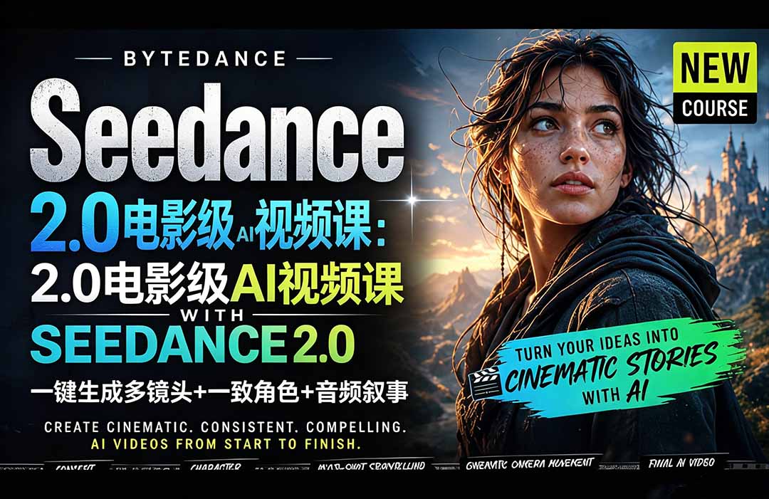 Seedance 2.0电影级AI视频课：一键生成多镜头+一致角色+音频叙事-黑马项目网