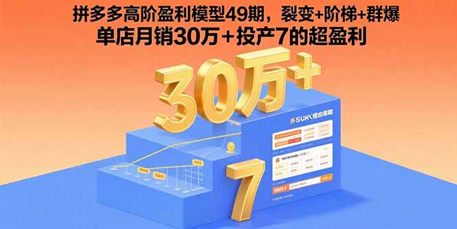 拼多多高阶盈利模型49期，裂变+阶梯+群爆 单店月销30万+投产7的超盈利-黑马项目网