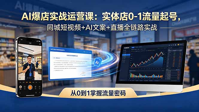 AI爆店实战运营课：实体店0-1流量起号，同城短视频+AI文案+直播全链路实战-黑马项目网