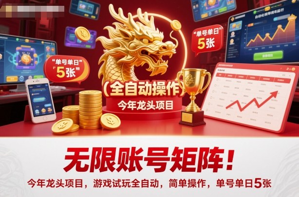 无限账号矩阵！今年龙头项目，游戏试玩全自动，简单操作，单号单日5张【揭秘】-黑马项目网