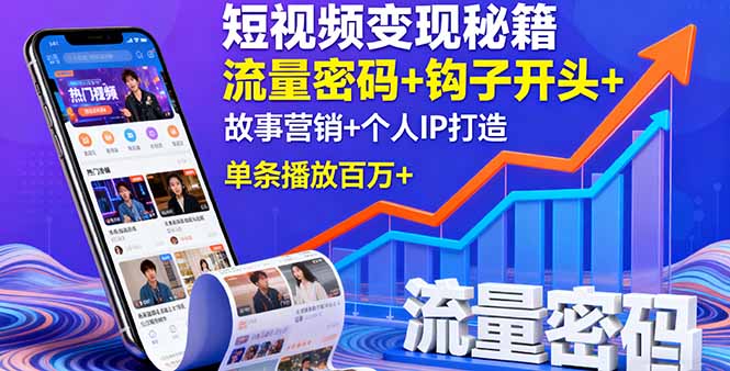 短视频变现秘籍，流量密码+钩子开头+故事营销+个人IP打造，单条播放百万+-黑马项目网