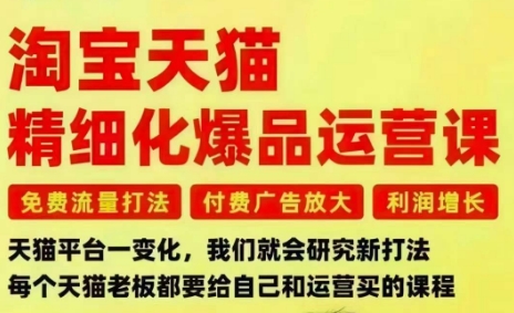淘宝天猫精细化爆品运营课，免费流量打法-付费广告放大-利润增长-三大核心痛点，一次全部解决-黑马项目网