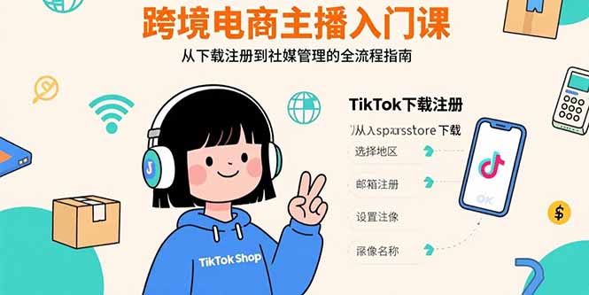 跨境电商主播入门课，TikTok下载注册，支付工具配置，社媒账号管理全流程-黑马项目网